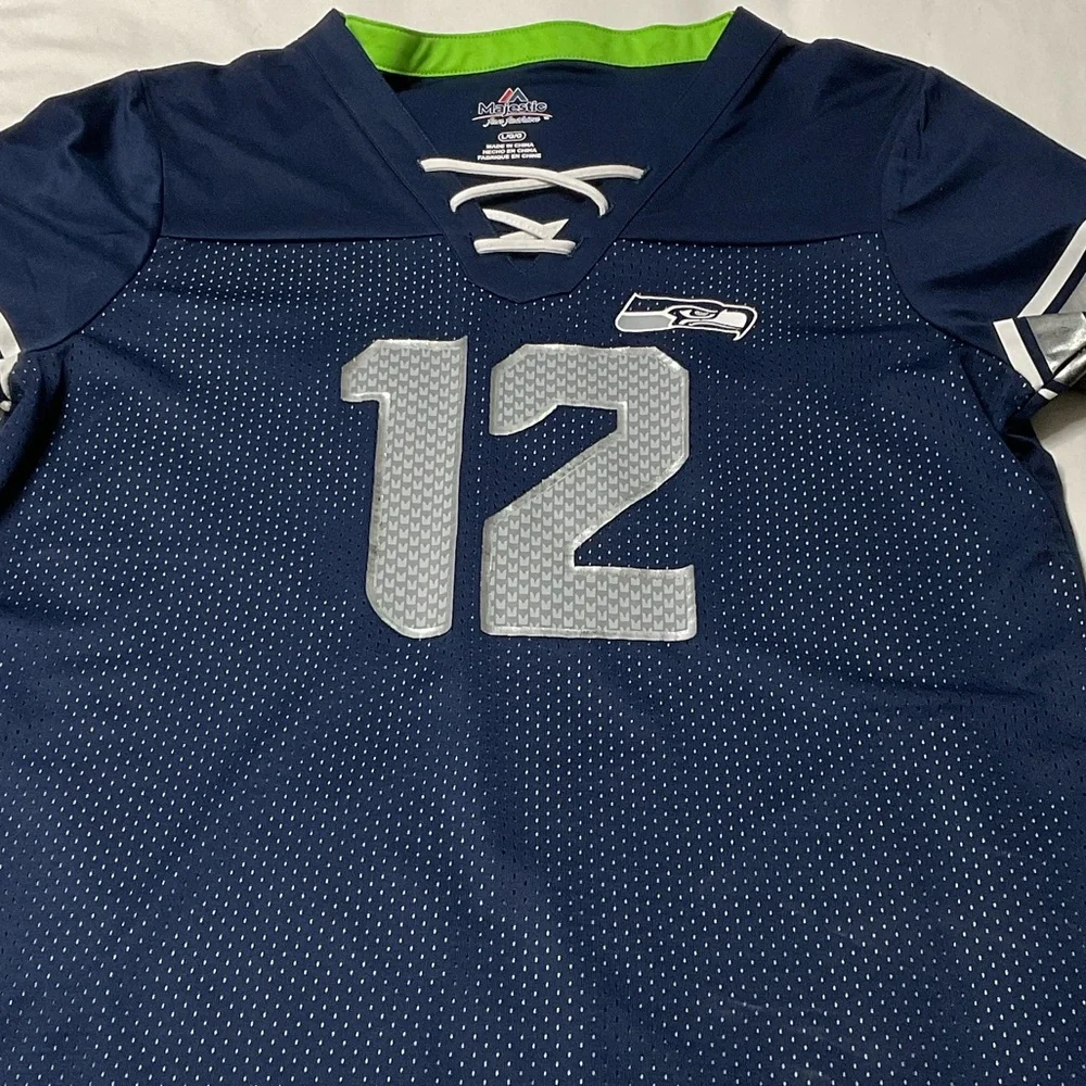 Seahawks Majestic Navy and Silver Women’s Jersey - Picture 1 of 5